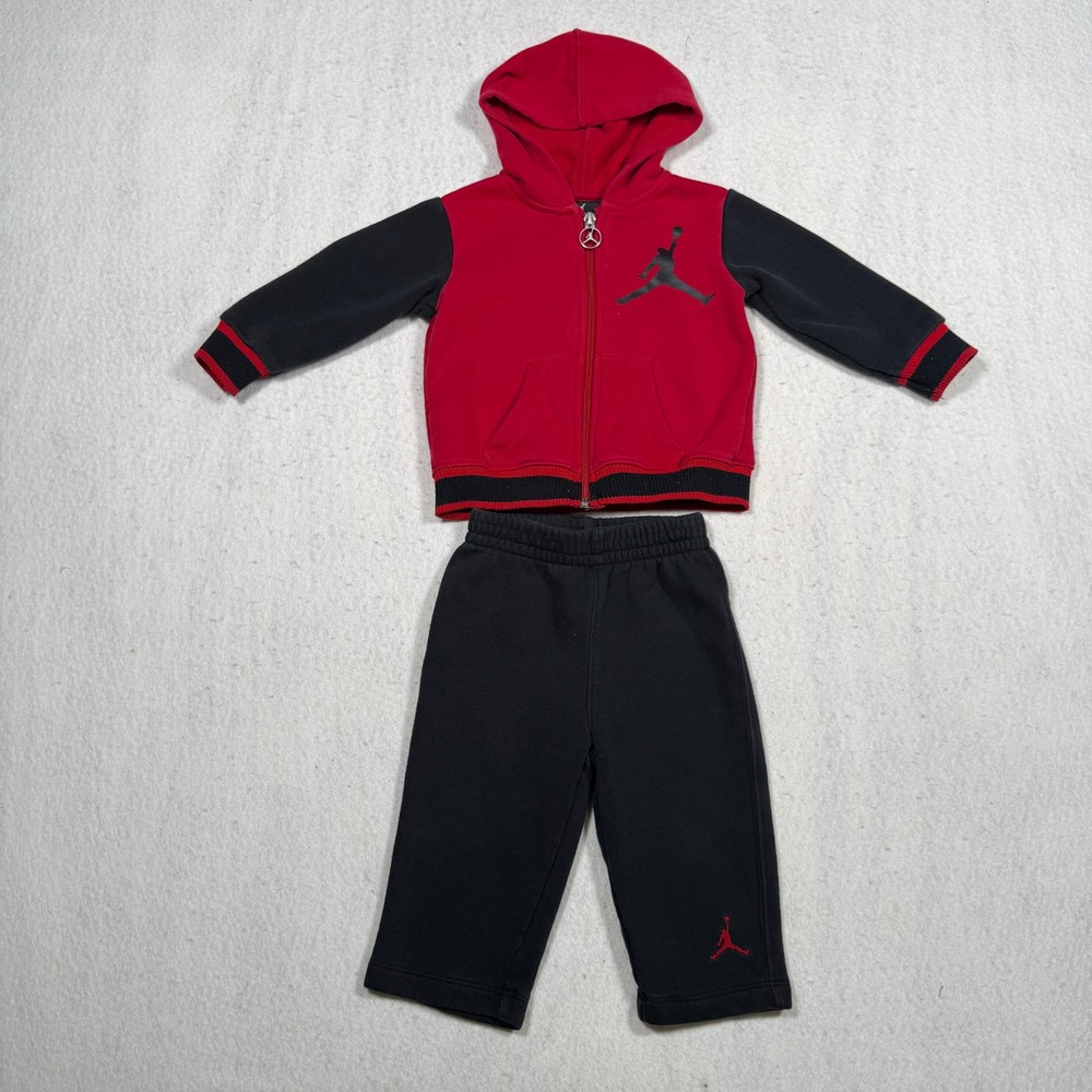 Jordan Infant Boys Red Black Full Zip Hoodie and Sweatpants Tracksuit Set 12M